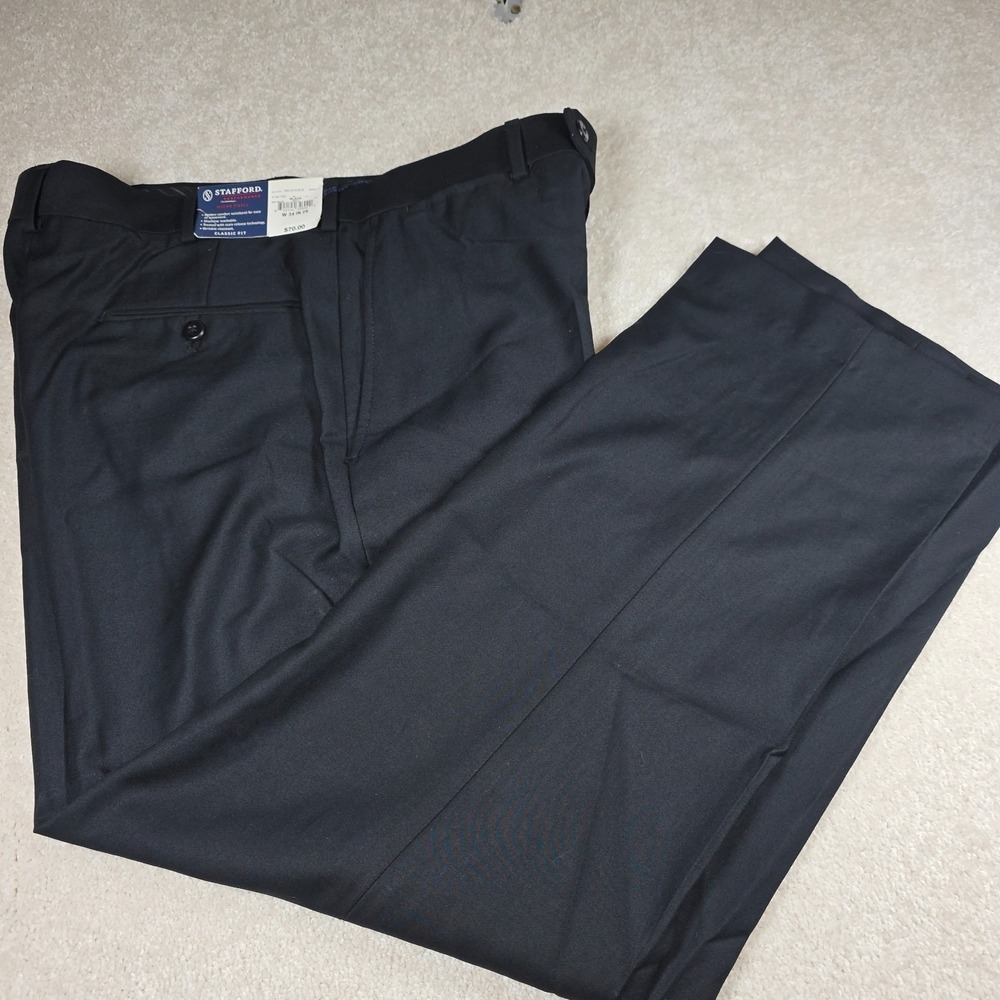 Stafford Performance Dress Pants 34x29 Black Micro Twill Straight Classic Fit
